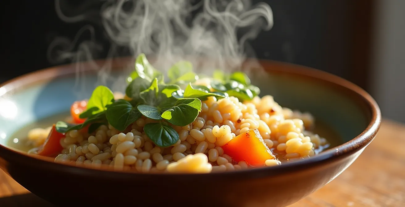 Bol fumant d'aliments cuits à la vapeur en hiver pour préserver le feu digestif