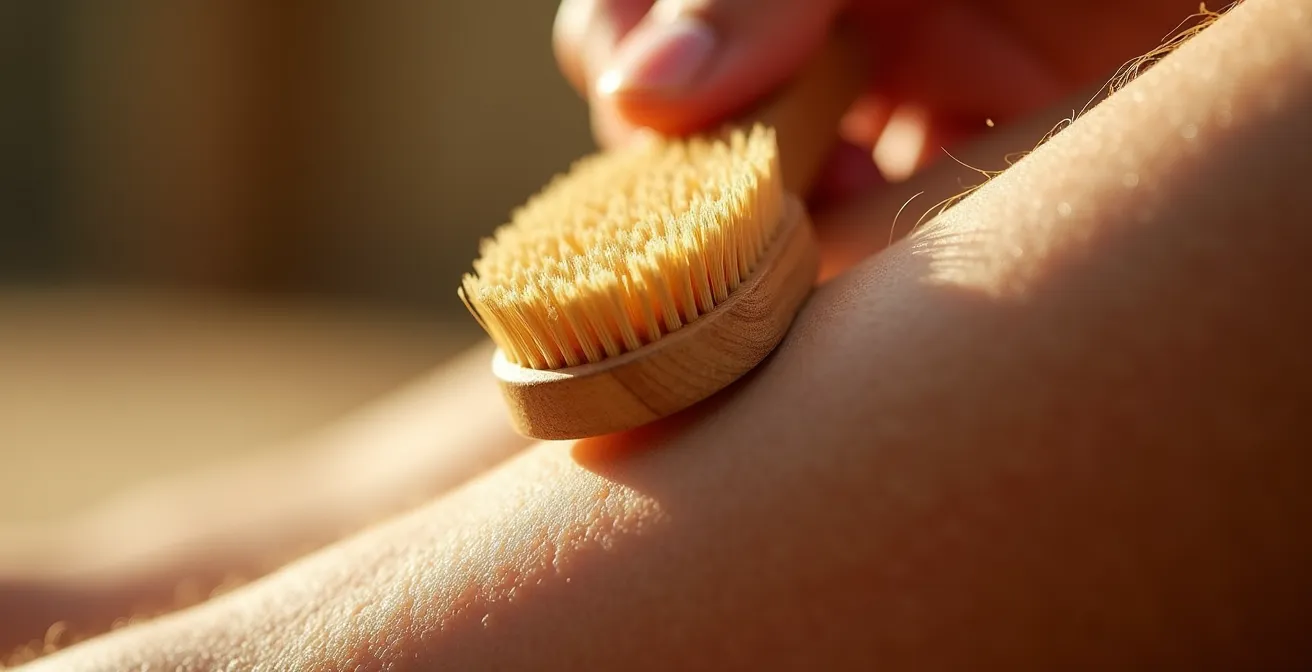 Technique de brossage à sec des jambes avec brosse en fibres naturelles