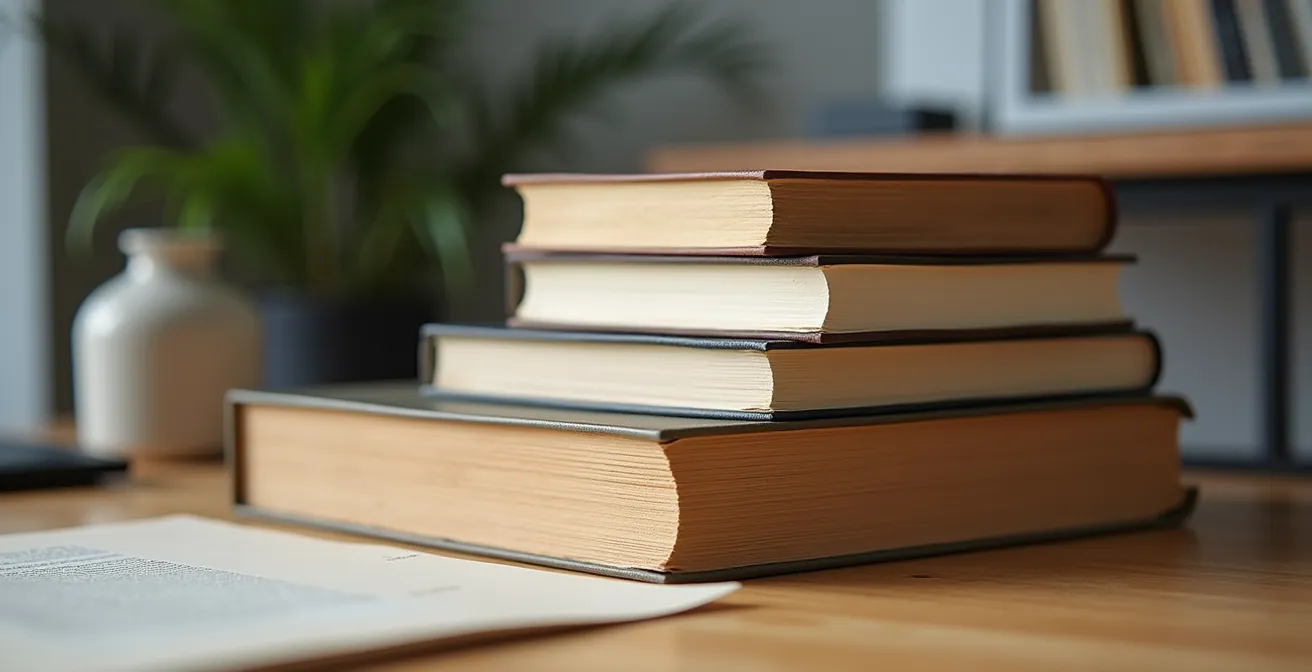 Configuration DIY de bureau assis-debout avec livres empilés et convertisseur