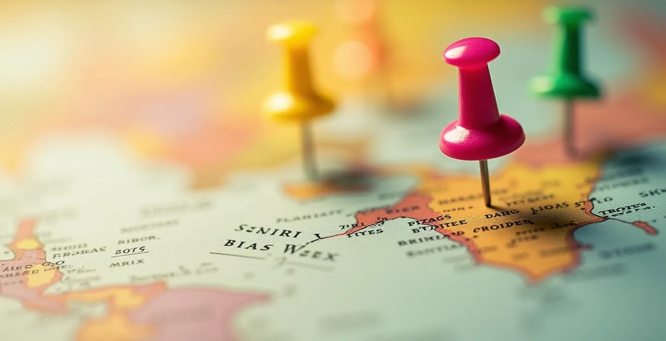 Vue macro d'un calendrier avec des épingles colorées marquant des pauses stratégiques