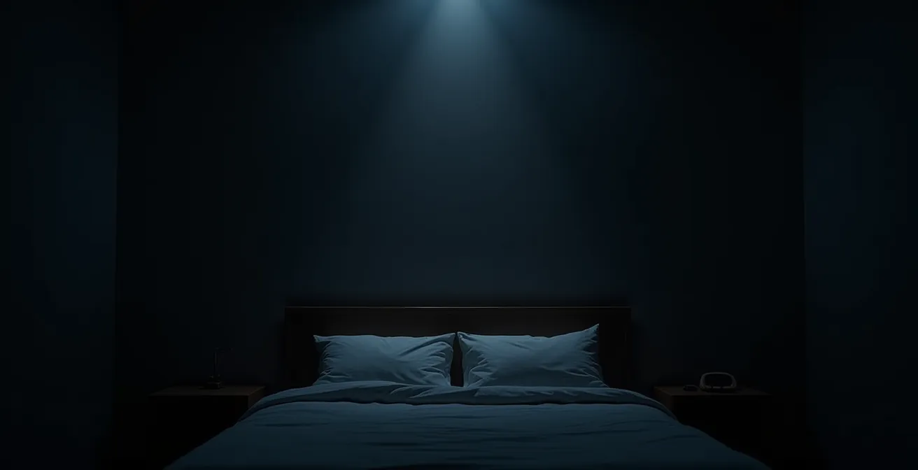 Chambre à coucher plongée dans l'obscurité complète avec des détails subtils visibles