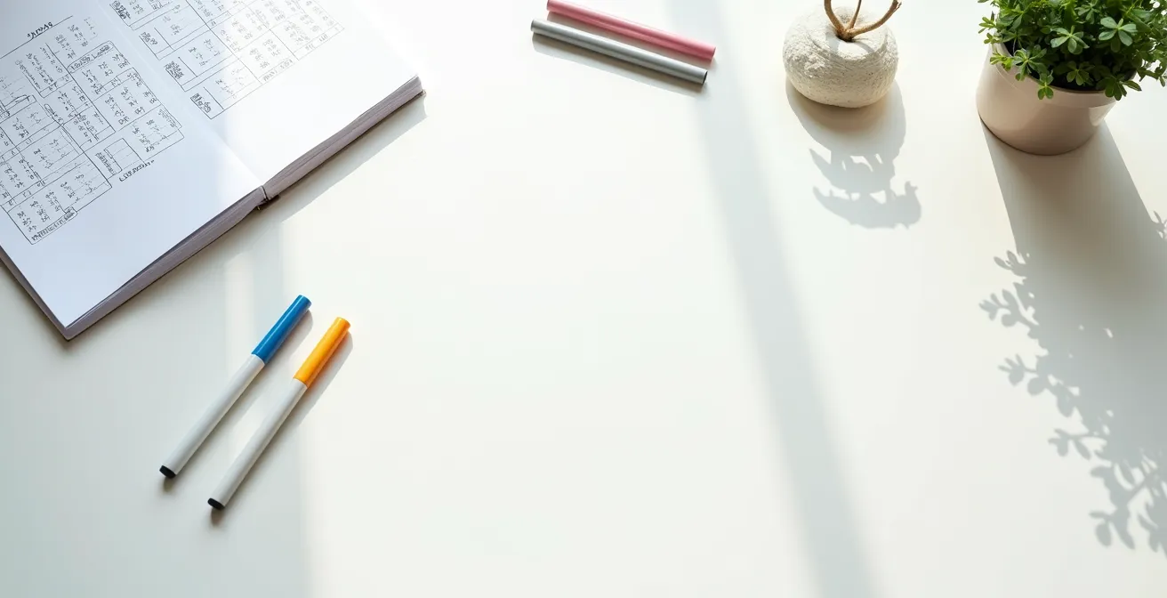Vue en plongée d'un bureau avec calendrier et graphiques d'évolution