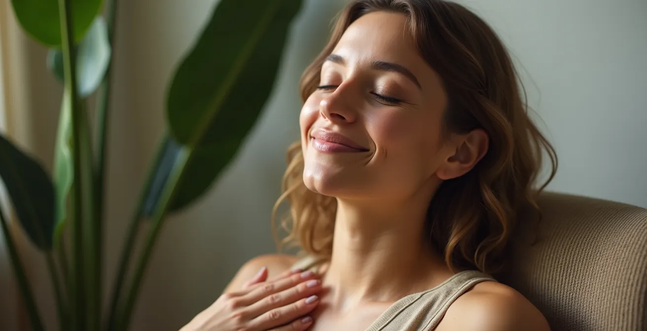 Personne pratiquant la cohérence cardiaque avec visualisation du rythme respiratoire