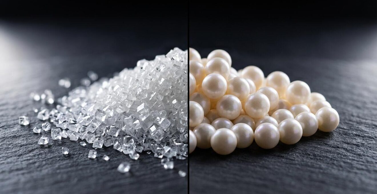 Représentation macro de capsules de vitamine C liposomale et classique montrant leurs différences structurelles
