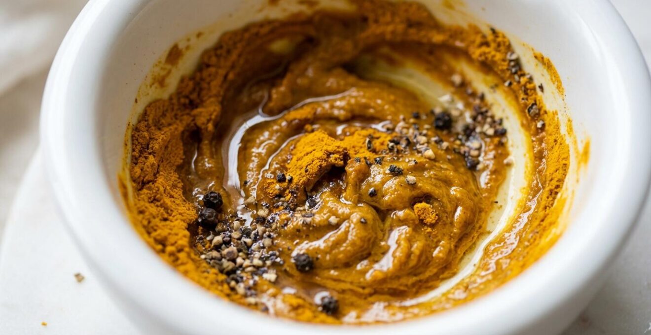 Préparation de pâte dorée de curcuma avec huile de coco et poivre noir pour une absorption optimale