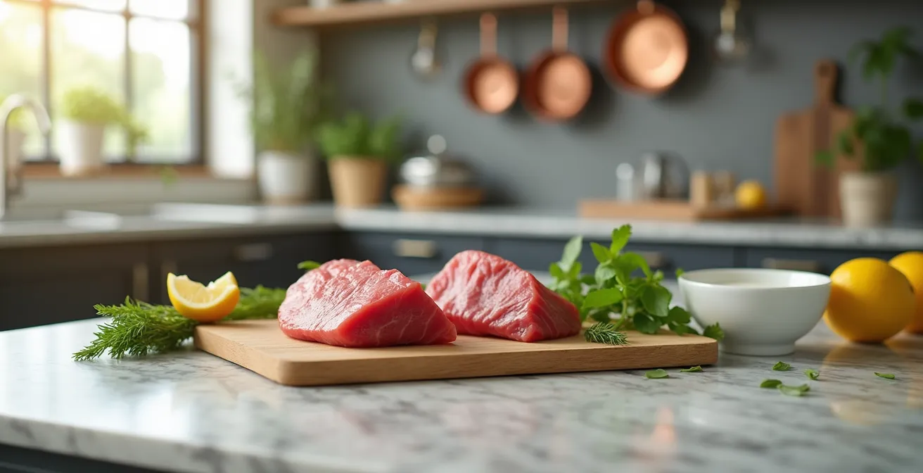 Préparation élégante du foie en cuisine avec ingrédients frais