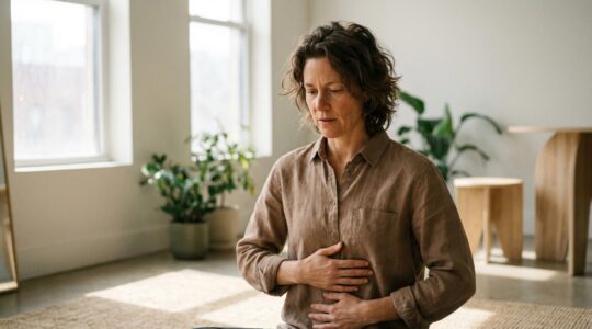 Personne active pratiquant des exercices de respiration dans un environnement lumineux
