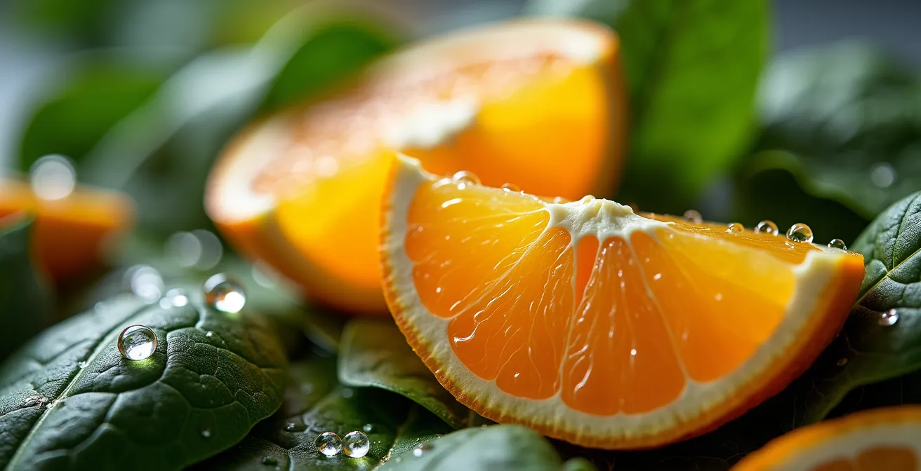 Composition alimentaire montrant l'association fer végétal et vitamine C pour une absorption maximale